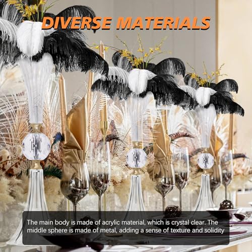 VIJIV Crystal Acrylic Trumpet Vase for Wedding Centerpieces & Home Decor - 18.9" Clear Flower Stand with Ribbed Texture, Gold Accents, Table/Floor Vase for Events, Bridal Showers & Boho Weddings - size: S/18.9 Inch Tall