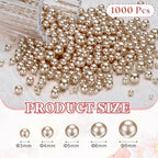 PATIKIL 1000 Pcs No Hole Pearls, 3mm 4mm 5mm 6mm 8mm Mini Round Faux Pearl for Art Crafts Jewelry Making Nail Vase Filler Birthday Wedding Party, Light Brown - color: Light Brown
