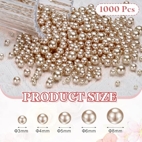 PATIKIL 1000 Pcs No Hole Pearls, 3mm 4mm 5mm 6mm 8mm Mini Round Faux Pearl for Art Crafts Jewelry Making Nail Vase Filler Birthday Wedding Party, Light Brown - color: Light Brown