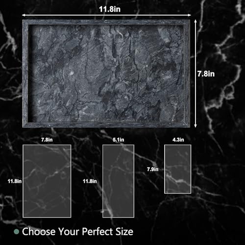 Large Marble Vanity Tray, Luxury Stone Organizer for Bathroom & Kitchen Counter | Holds Soap Dispenser, Jewelry, Perfume Bottles | Non-Resin, Non-Ceramic Décor - color: Black, size: 11.8" x 7.8" x 1.2"