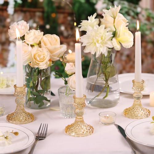 Gold Candle Holder Set of 12, Glass Taper Candle Holders, Gold Candlestick Holders, Candle Stick Holder for Table Centerpieces, Wedding, Christmas & Home Decor - color: Gold