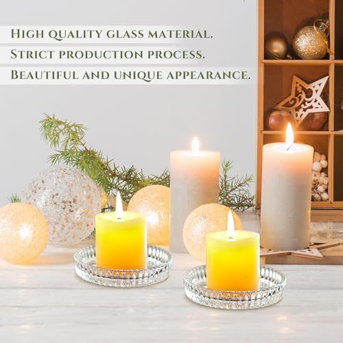 kanpura Crystal Glass Candle Holder Plates Set of 2 3.7 Inch Round Clear Glass Pillar Candle Holder Snowflake Votive Candle Holder Set for Christmas Winter Party Birthday Holiday - color: Snowflake,1