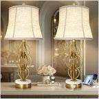 Scenekoy Table Lamp Set of 2 with USB Ports, Pull Chains Switch, 28” Gold Leaf Curved Iron Art Bedside Lamps with Linen Shade for Living Room Bedroom, Nightstand Lamps for Home Room Decor - size: 28 inches Gold Leaf -039