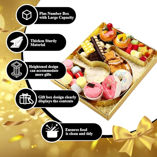 SiliFine 12" Charcuterie Number Shaped Mache with Clear Lid Fillable Sweets Serving Trays Paper Mache Cupcake Candy Box for 2025 Graduation Party Graduation Celebration(Gold,Number 5) - color: Gold, style: Number 5