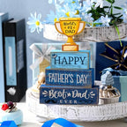 Yuntau 4 Pcs Father's Day Decorations Happy Father's Wooden Tabletop Tiered Tray Decor Rustic Best Dad Ever Trophy Wood Block Table Sign Centerpiece for Farmhouse Shelf Fireplace Birthday Party Gift - style: Father's Day