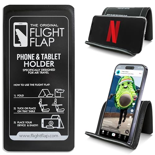 Flight Flap Airplane Phone Holder, Flexible Cell Phone Holder, Folding Cellphone Stand for Desk, Bed, Office, Treadmill - Airplane Gadgets for Long Travel Accessories - Plane Essentials (Black) - color: Black, size: Large