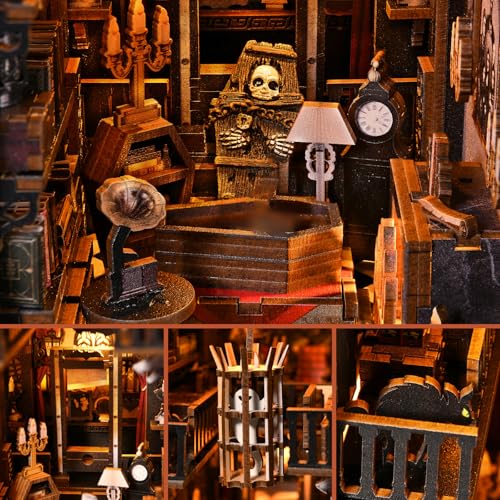 Book Nook Kit, Book Nook Kits for Adults DIY Booknook Model Build, DIY 3D Wooden Puzzle Bookend Booknook Bookshelf Insert Miniature Dollhouse Kit for Home Decoration - style: Dark Family