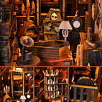 Book Nook Kit, Book Nook Kits for Adults DIY Booknook Model Build, DIY 3D Wooden Puzzle Bookend Booknook Bookshelf Insert Miniature Dollhouse Kit for Home Decoration - style: Dark Family
