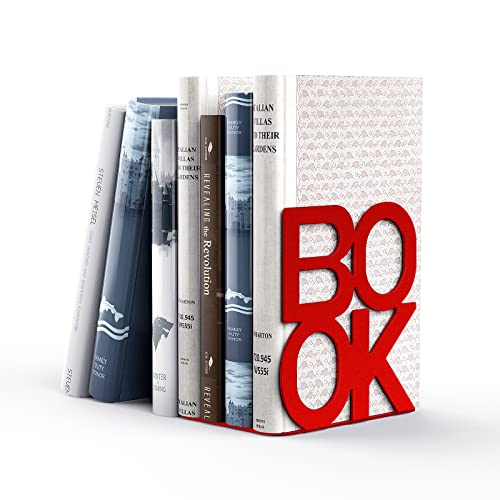 Book Ends - Decorative Metal Book Ends Supports for Bookrack Desk,Books, Unique Appearance Design,Heavy Duty (Red, 8 Pair) - color: Red, size: 8 pair