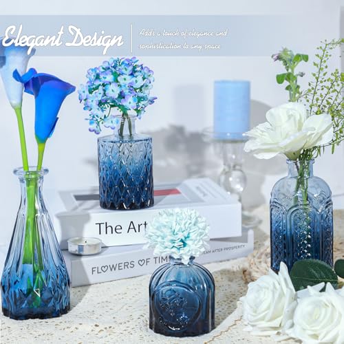 TBWIND 24Pcs Blue Glass Bud Vases Set, Small Vases for Flowers, Perfect for Centerpieces at Parties, Baby Showers, Weddings, Events, Graduation Season, Great Gifts for Office & Home Décor - color: 24pcs-blue