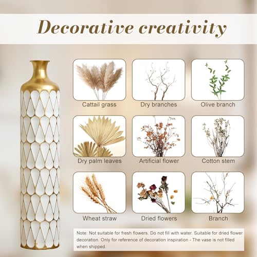 Floor Vases, Tall Home Decor Metal Vase Set of 3 Large Glazed Decorative Vases for Wedding Decor, Elegant Modern Flower Holder for Living Room, Entryway, Hallway, Dining Room - color: Triangle White Gold
