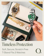 QWATCH Watch Stand Display Case - Acrylic Watch Box for 2 or 4 Watches with Jewelry Valet Tray and Drawer - color: Single - Green / Ivory