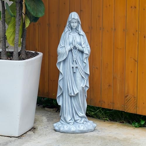 VChymm Virgin Mary Praying Statue 31.49 Inch Tall Outdoor Garden Religious Garden Outdoor Yard Patio Deck Home Entryway Hallway Sculpture Magnesium Oxide Stone （Grey Virgin） - color: Blue