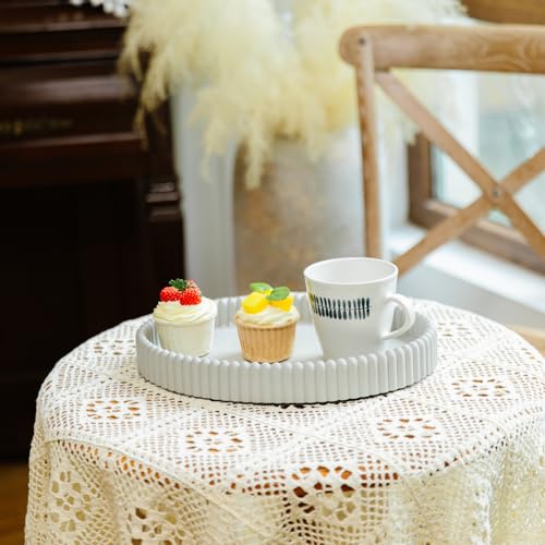11.8in Decorative Tray for Coffee Table Decor- Gray Oval Concrete Tray for Home Decor- Scalloped Flat Modern Centerpieces Tray Decor for Living Room, Kitchen Dining Table, Entryway (Gray) - color: Gray1