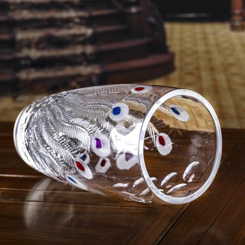Unique Hand Painted Colorful Peacock Shaped Crystal Glass Vase-11 inch Tall. - color: Colorful