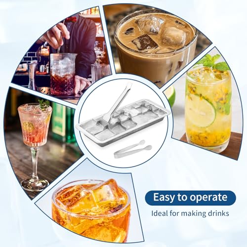 Stainless Steel Ice Cube Trays with Tweezers, Easy-Release Lever Handle, Durable Metal Ice Cube Trays for Freezer, Ideal for Whiskey, Cocktails & Drinks (1 Pack) - color: 18-Cube Ice Tray - Pack of 1