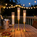 Gold Hurricane Candle Holders - Brass Candlestick Holders Set of 3 Tall Taper Candlesticks Fluted Glass Candle Stick Holder Decor for Wedding Party Christmas Mantel Dining Table Centerpieces