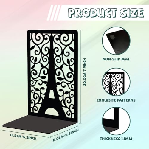 Peacoblue Metal Bookends for Shelves, Modern Decorative Heavy Duty Study Book Support Stoppers for Office, Desk, Shelf, Room 5.3"x4.3"x7.9" Cast Iron Simple Tall Bookends, 1 Pair (Paris Eiffel Tower) - color: Paris Eiffel Tower