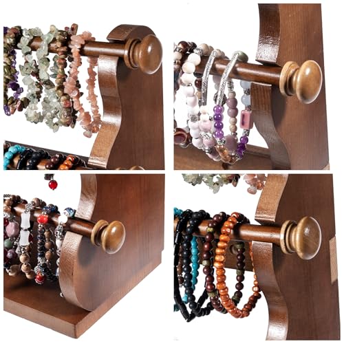 4 Tier Wooden Bracelet Holder, Bangle Watch Necklace Display Storage Antique Bracelet Display Jewelry Holder Stand Display Organizer, Brown 4 Tier Wooden Bracelet Holder - style: 4 Tier Sranding