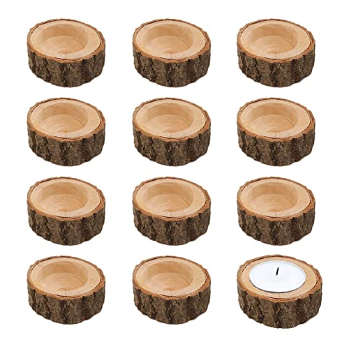 12pcs Wooden Tealight Candle Holder Wood Votive Tealight Holder Tealights Candlestick Pillar Candle Stands for Dining Table Wedding Party(Color:Wood)