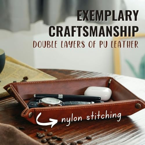 INNObeta Initial Valet Tray, Desktop Storage Organizer, PU Leather Bedside Tray Key Coin Holder, Personalised Gifts for Men, Birthday, Christmas, Letter F - color: Initial F
