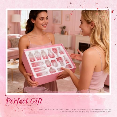 Der Rose Glass Bud Vases Set of 32 Small Pink Flower Vases for Rustic Wedding Centerpieces Table Decorations and Home Office Decor(Pink) - color: Pink