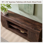 OKD Modern 70" TV Stand, Entertainment Center for TVs Up to 80", Media Console with Large Open Storage & Side Cabinets, Thick Wood Design for Living Room, Dark Walnut - color: Dark Walnut