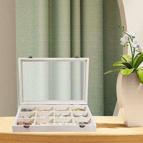 Stratalife Jewelry Organizer Bracelet Organizer Storage Box 12 Grid Stackable Jewelry Tray with Lid Velvet Jewelry Box for Drawer Necklace Bracelet Display Storage Organizer Box (Beige) - color: Beige, size: 12 Grid