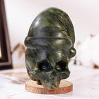 Nupuyai Natural Green Jade Skull with Santa Hat Statue for Home Office Decor, Healing Carved Stone Skeleton Head Figurine Collectible Sculpture for Christmas Halloween Reiki Healing Meditation - size: 3.85-4.05''