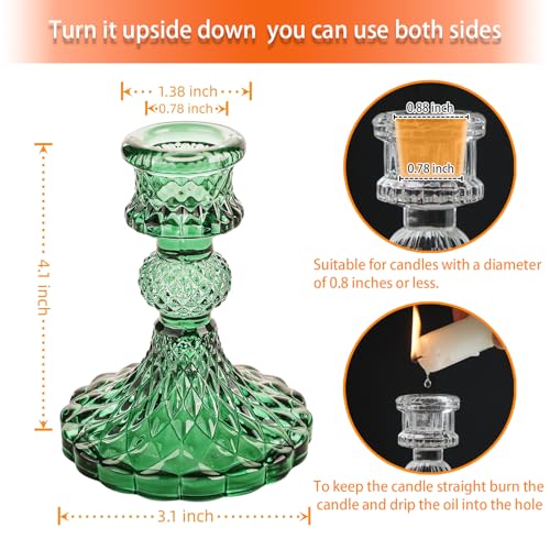 Glass Candlestick Holder,Striped Taper Candle Holders,Set of 6 Candle Stand for Table Centerpieces, Home Decor,Weddings,Festival and Parties (Green Dimond Pattern) - color: Green Dimond Pattern