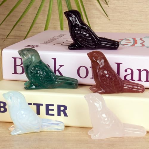 Black Obsidian Crystal Bird Carving Hand Carved Gemstone Bird Figurine 2.4 Inch Polished Animal Sculpture Healing Stone Home Office Desk Decoration Gift Collection - color: Obsidian Bird