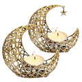 Moon Tea Light Candle Holder, Gold Metal Candle Stand for Home Decor, Dining Table, Living Room, Coffee, Table Centerpiece(2Pcs) - size: 2Pcs Gold