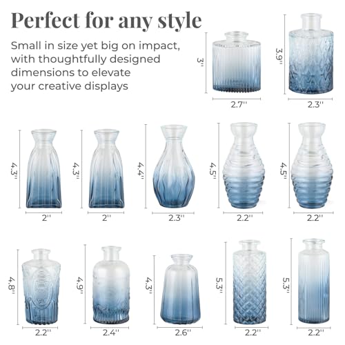 BEAHOT 32 Pack Blue Bud Vase in Bulk,Mini Vintage Glass Flower Vases for Centerpieces,Wedding Decor,Party & Home Decaration,Mother's Day (Blue-Gradient) - color: Blue