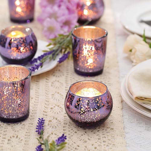 LETINE Purple Mercury Glass Votive Candle Holders - Set of 36 | Elegant Gold Tealight Candle Holders for Table Centerpieces, Spring Summer Weddings, Rehearsal Dinners, Valentine's Day Decorations - color: Purple