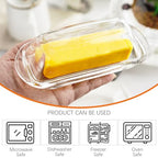 7 Inches Glass Butter Dish with Lid for Countertop - Crystal Glass Butter Keeper Elegant Clear Butter Holder Tray for 1 Stick East Coast,Dishwasher Safe - size: 7.3*2.9*2.2inch