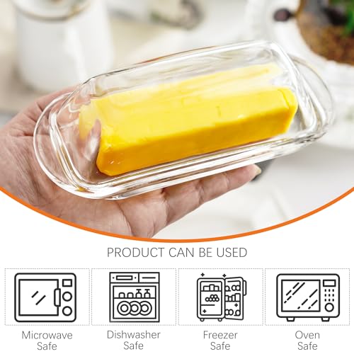7 Inches Glass Butter Dish with Lid for Countertop - Crystal Glass Butter Keeper Elegant Clear Butter Holder Tray for 1 Stick East Coast,Dishwasher Safe - size: 7.3*2.9*2.2inch