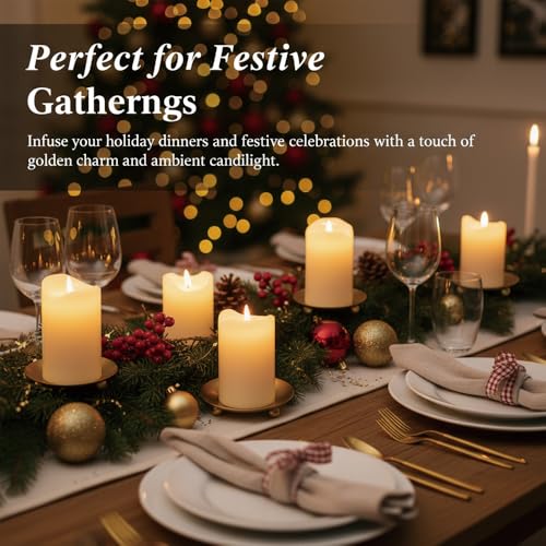 4 Pack Pillar Gold Iron Plate Candle Stands,Decorative Candle Stand for Home and Table Decoration,Decorative Metal Candle Pedestals for Pillar Candles,Wax,Incense,Spa,Weddings(3.54”×0.59”)