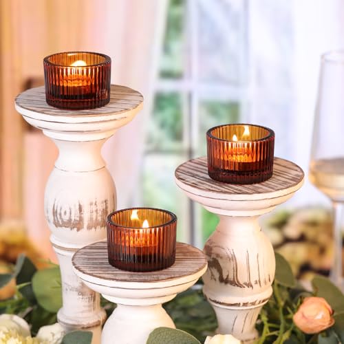 Lanttu Tealight Candle Holder Set of 12, Amber Small Votive Candle Holders for Table Centerpiece,Glass Tea Light Candles Holder for Party&Home,Wedding Decor - color: Amber