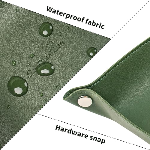 SANQIANWAN PU Leather Arc Edge Jewelry Valet Tray for Man and Women, Portable Mini Entryway Table Tray Bedside Nightstand Desk Tray Small Travel Dish Plate for Key,Wallet,Watch,Coin (DarkGreen) - color: Darkgreen