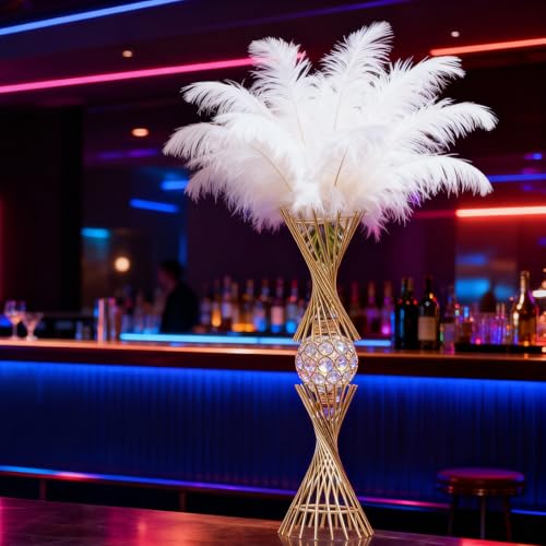 VIJIV Gold Vase for Wedding Centerpieces Table, 21" Tall Luxury Hourglass Metal Trumpet Vase for Flower Arrangement & Ostrich Feathers Holder, Perfect for Wedding Galas, Anniversary & Formal Events - size: Tall-20.5IN