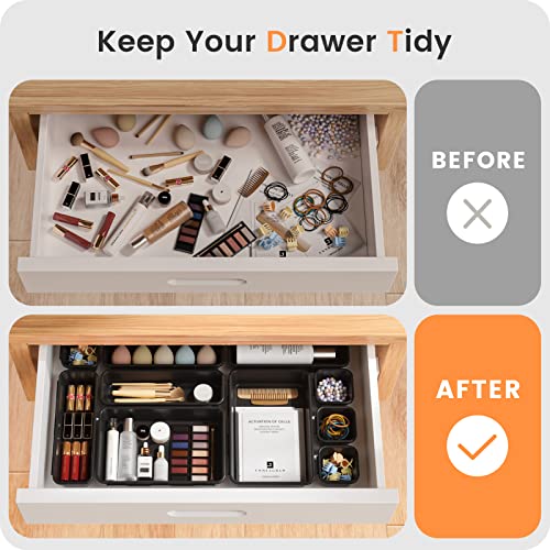 A-LuGei 【𝟮𝟴𝗣𝗖𝗦】 【𝟱𝗦𝗶𝘇𝗲】 Black Drawer Organizer, Makeup organizer, 【Holds 177 Items】 Bathroom Organizers and Storage, Plastic Desk Organizer Divider, Organizer Bins for Office Vanity - color: Black