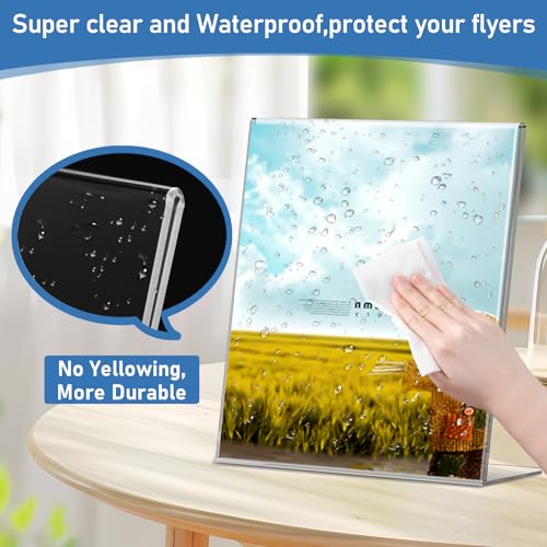 Acrylic Sign Holder 8.5x11 Inches, 10 Pack Clear Plastic Table Flyer Display Stand, L-Shape Vertical Menu Paper Holder Stand, Clear Picture Photo Flyer Display Stand for Restaurants, Store Fair,Office - size: 10 Pack-L Shape-8.5X11