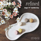 Large Curved Edge Marble Tray 14" x 7.8" – Natural Stone Vanity Tray for Perfume & Jewelry, Elegant White Marble Decor for Bathroom Countertop & Kitchen Counter, Modern Catchall for Keys & Candles