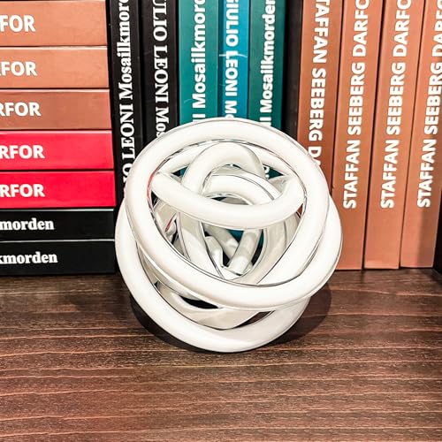 Glass Knot Teal Decor Ball - 5 Inch Hand Blown Infinity Sculpture Orbit Home Decor Table Decoration Interio Art - color: White, size: 5-Inch Diameter