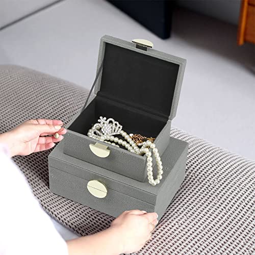 HofferRuffer Faux Leather Jewelry Boxes, Decorative Boxes Storage Accessory Organizer with Gold Hardware Decor, Classic Vegan Leather Set of 2 Pieces (Dark Grey) - color: Dark Grey