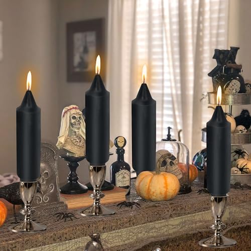 NJAO HOO Black Short Taper Candle 5 Inch Halloween Decoration Candlesticks Unscented Dripless Tapered Candle Set for Home Decor Dinner Candles Party, 4 Pack - color: Black, size: 5 In
