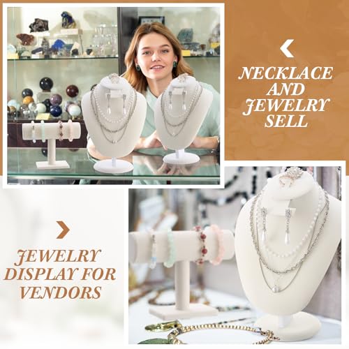 RattanView 2 Pcs Beige Velvet Jewelry Display Set Necklace Mannequin Bust Stand T Bar Bracelet Holder for Retail Home Decor - color: Beige