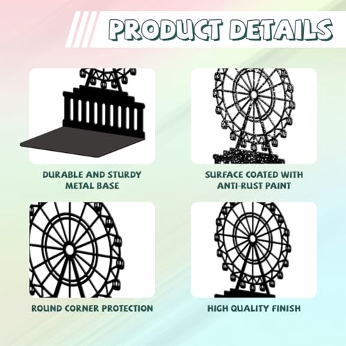 Peacoblue Metal Bookends for Shelves, Modern Decorative Heavy Duty Study Book Ends Stoppers for Office, Desk, Shelf, Room 5.3"x4.3"x7.9" Cast Iron Simple Tall Bookends 1 Pair (Ferris Wheel) - style: Ferris Wheel