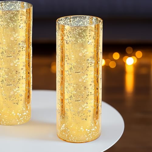 WGVI Hurricane Candle Holder Sleeve, W: 5", Ht: 14", Gold Speckled Glass Cylinder Open Both Ends, Chimney Tube Shade, 1 Piece - size: 5x14"H