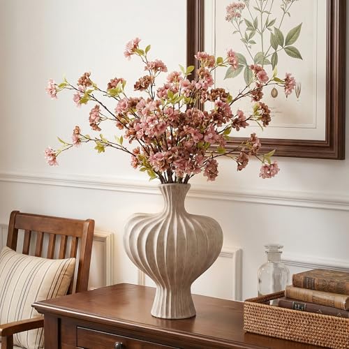 Ceramic Flower Vase Home Decor,11" Rustic Vintage Clay Beige Heart Terracotta Vases Farmhouse Table Vases Living Room Decor Pottery Pots for Home Shelf Coffee Dining Desk Fireplace - color: D-11"h-antique Beige